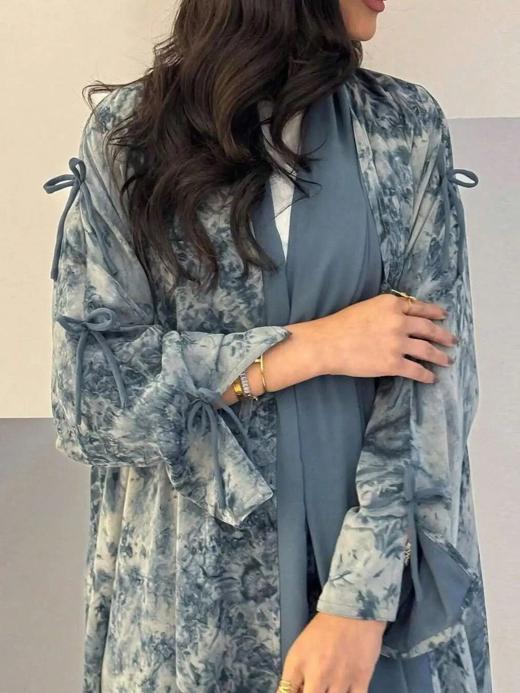 Tie Dye Loose Open-Front Kaftan Abaya Maxi Dress