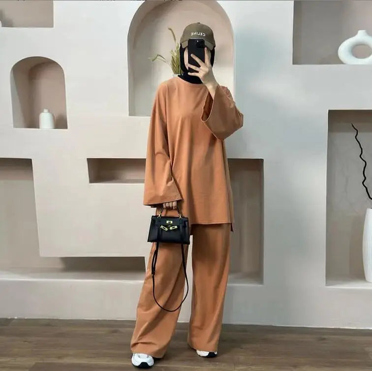 Muslim Long Sleeve Top & Pants 2-Piece Set