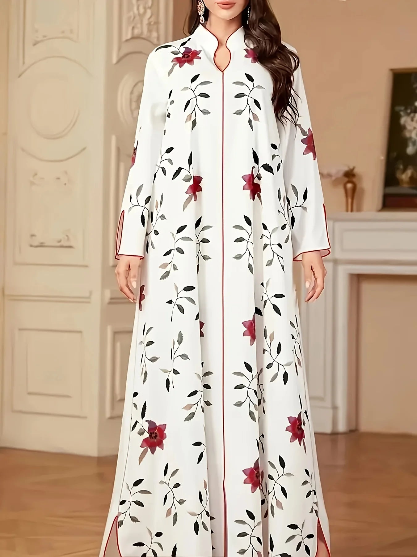 Floral Print V-Neck Slit Hem Maxi Skirt Dress
