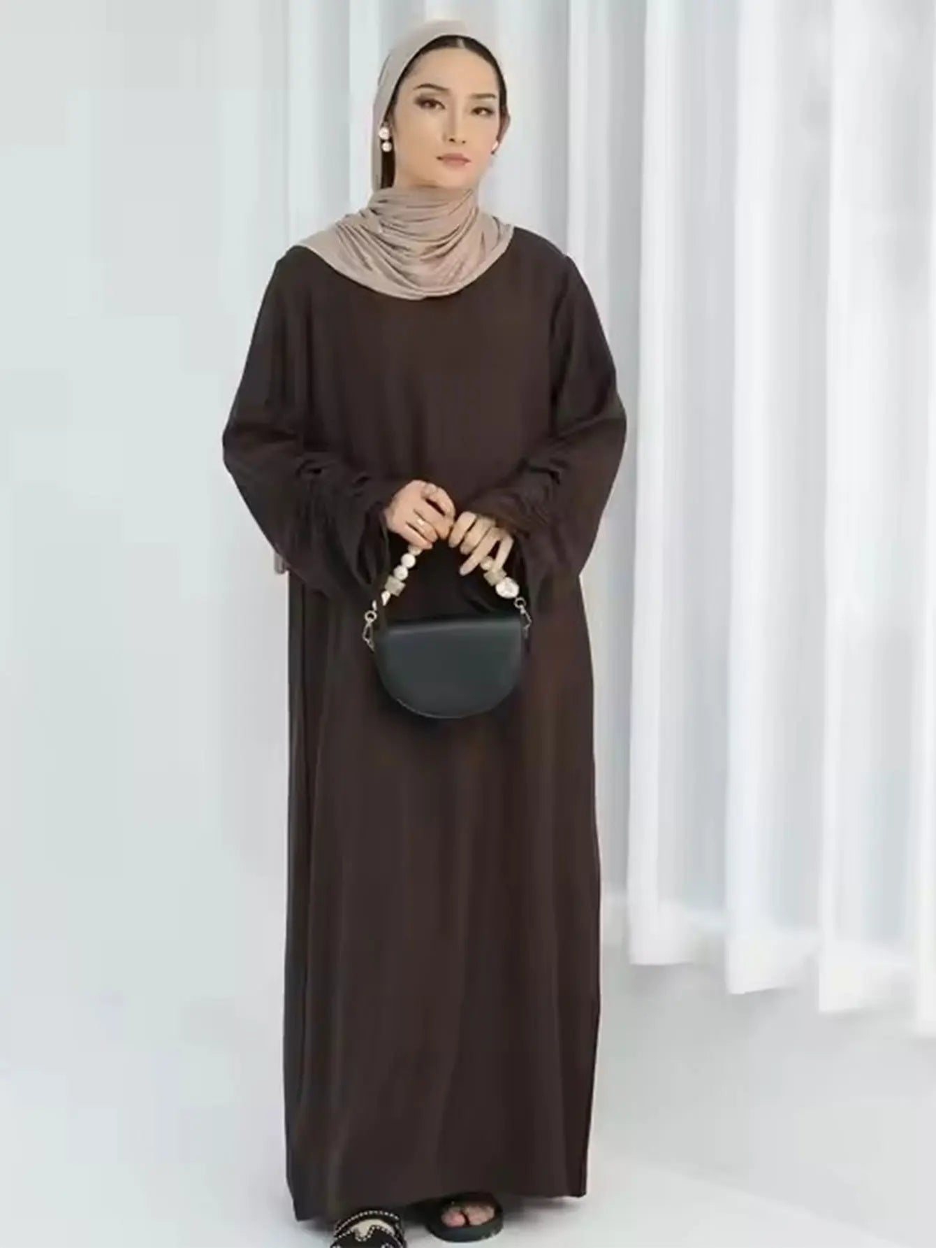 Lace-Up Sleeve Modest Abaya Kaftan Dress