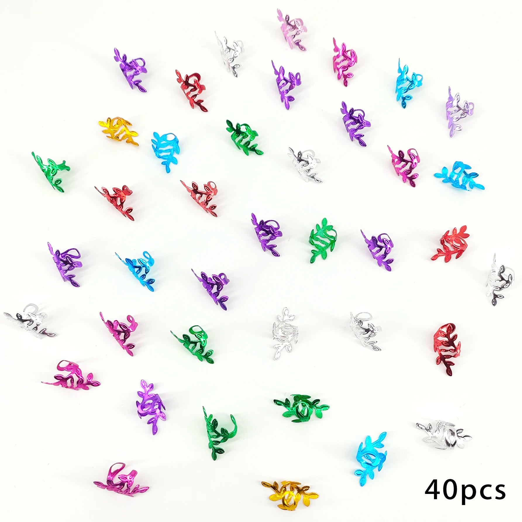 40-Piece Vine Leaf Alloy Hair Braid Rings