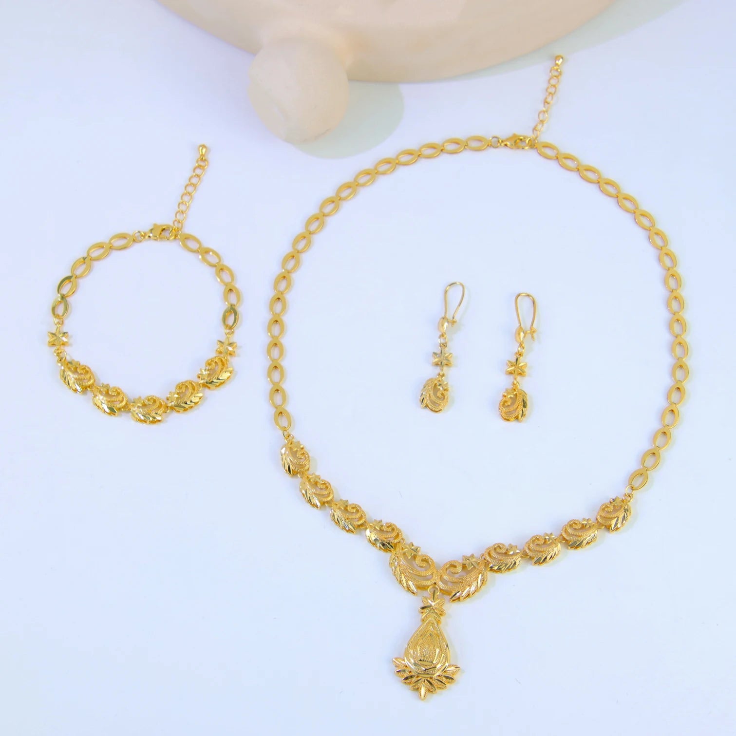 Dubai Wedding Gold Necklace Bracelet & Earrings Set