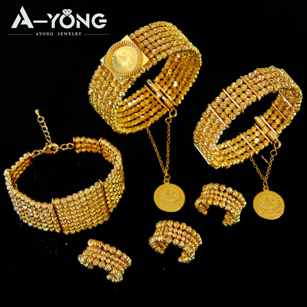Dubai Gold Beads Wedding Bangles & Ring Set