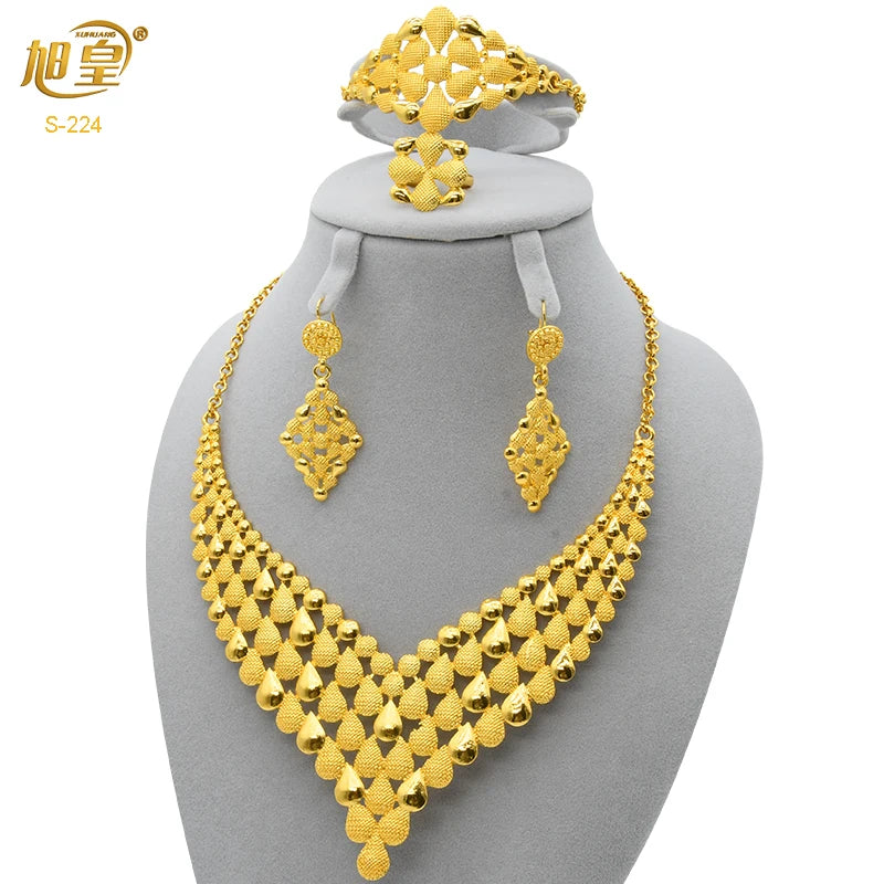 Dubai 24K Gold Bridal Necklace & Earrings Set