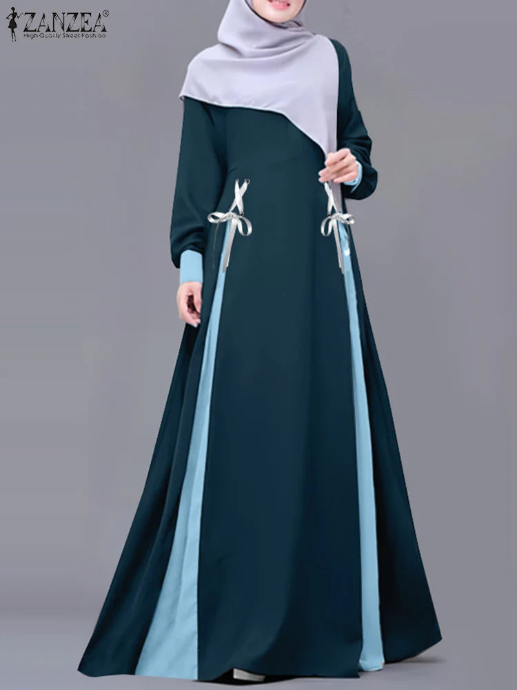 Veloura Contrast Tie-Waist Abaya Dress