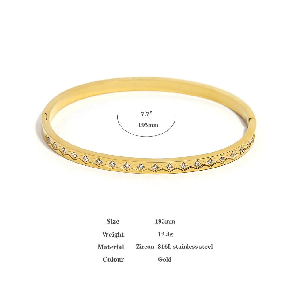 Cubic Zirconia Gold Stainless Steel Bangle