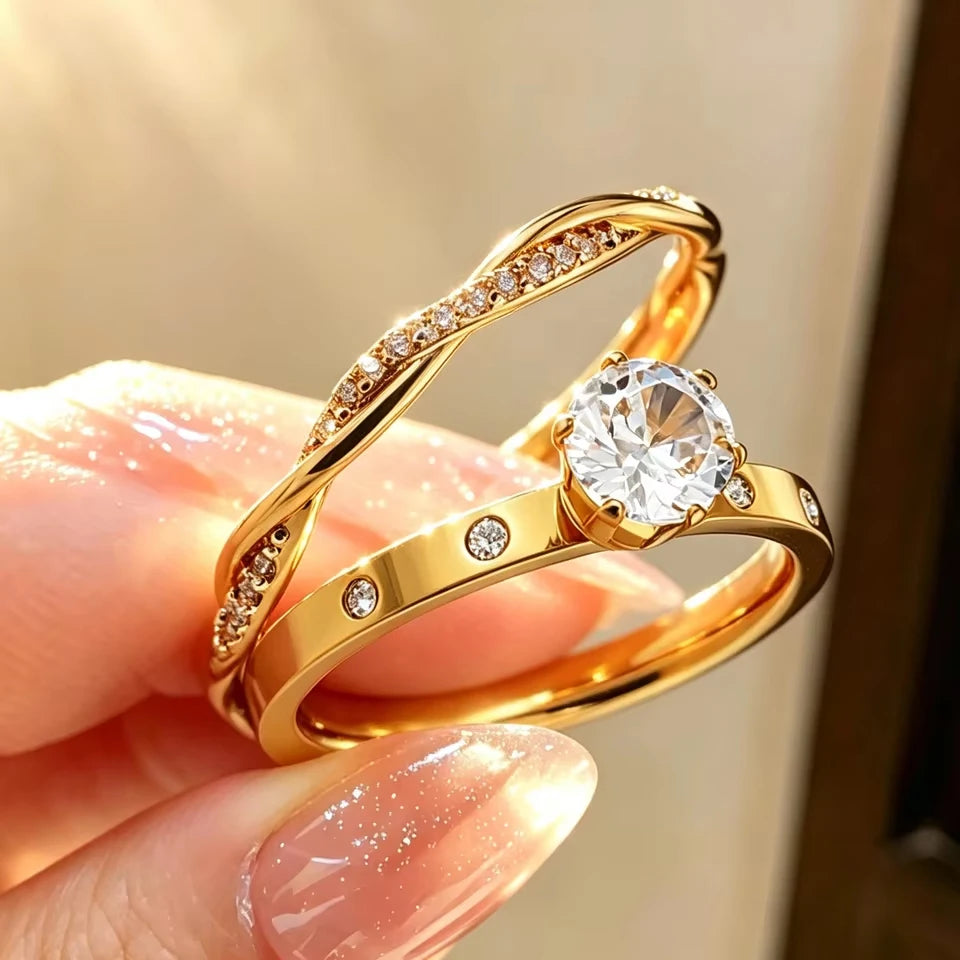 2pcs/set Modern Spark Zircon Ring