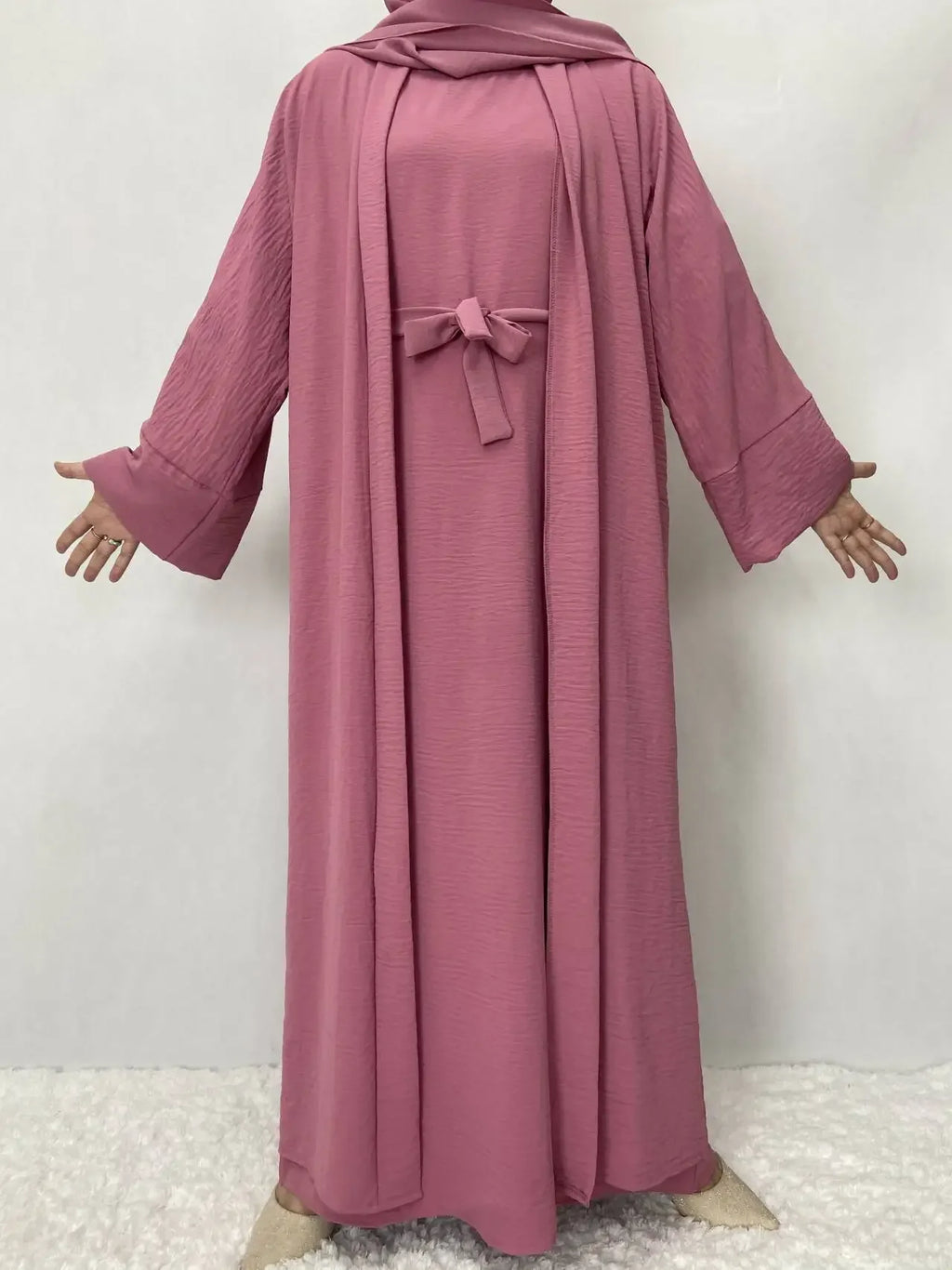 Two-Piece Abaya Robe Coat & Inner Dress Set