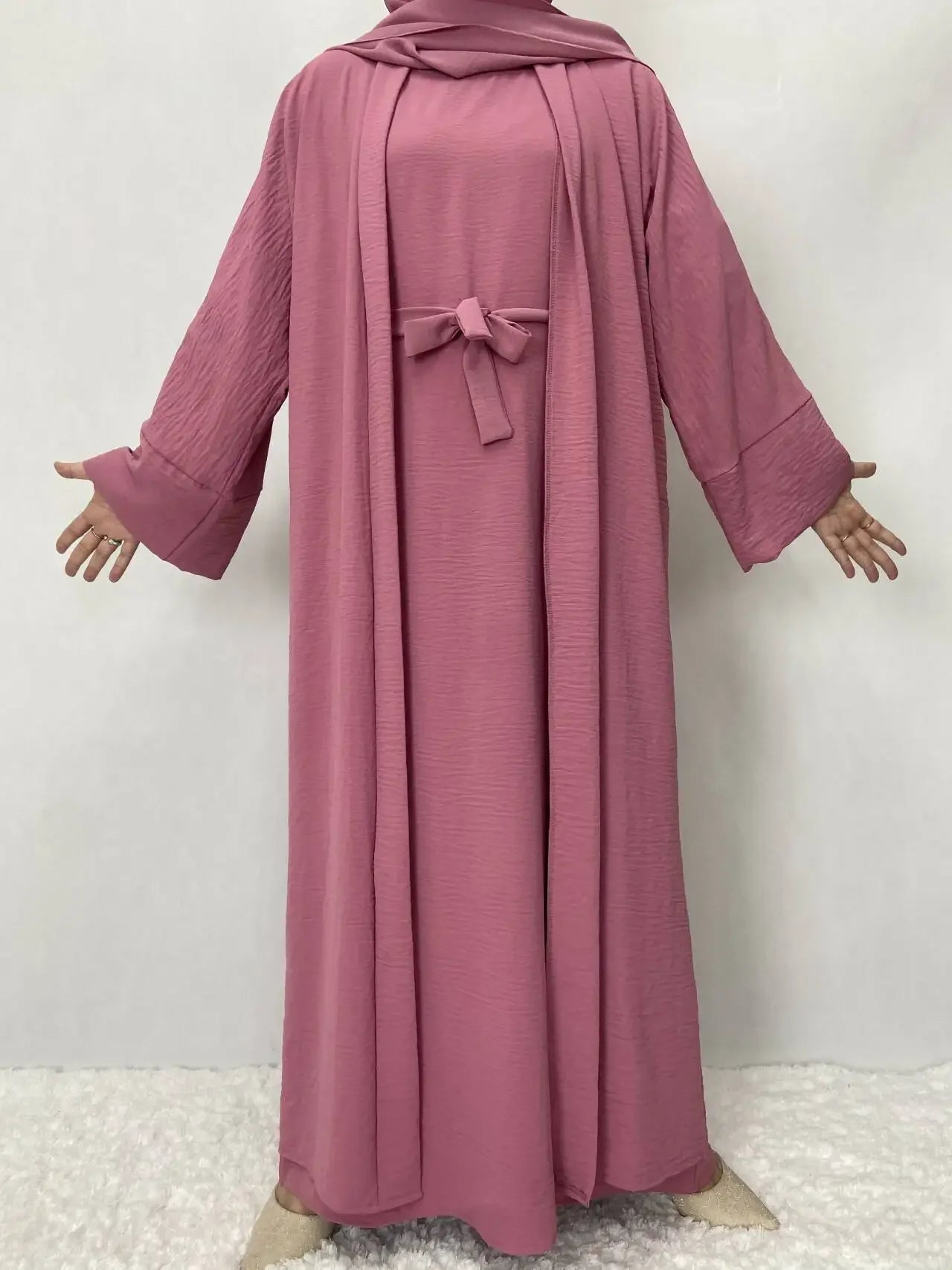 Two-Piece Abaya Robe Coat & Inner Dress Set