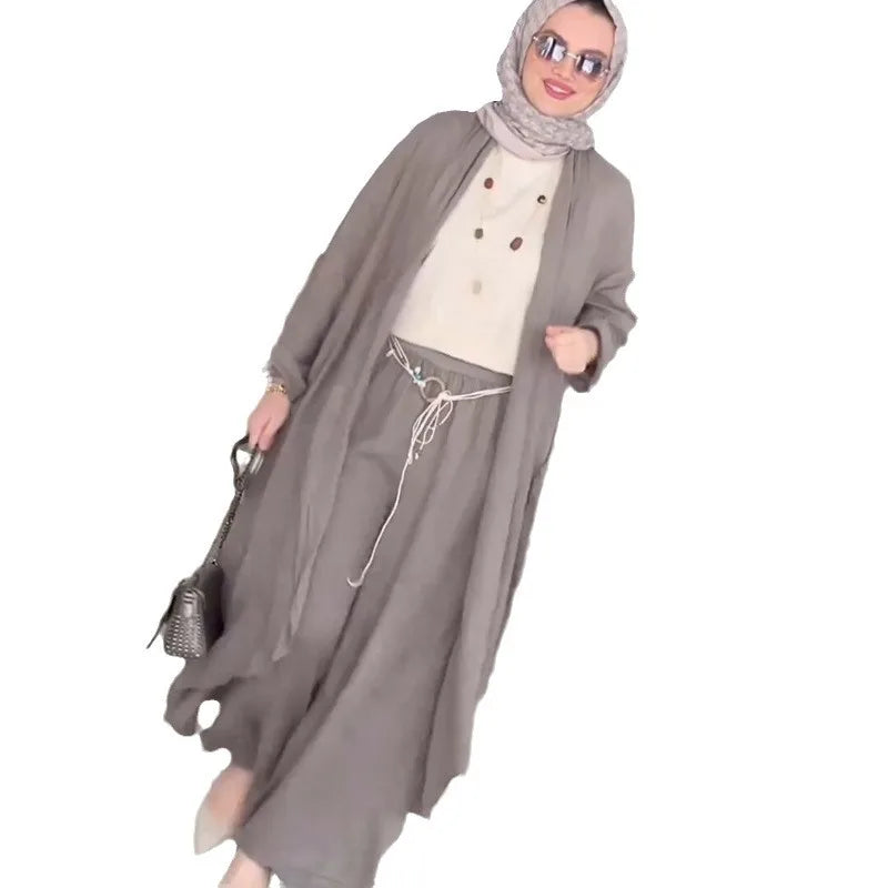 Abaya Blouse & Wide Leg Pants Two-Piece Set