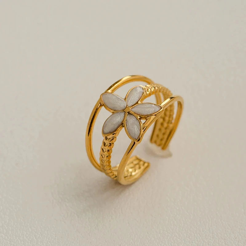 White Enamel Drip Glaze Ring