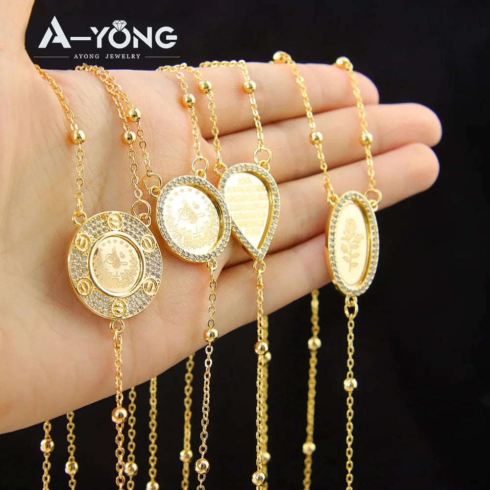 Islamic Gold Coins Long Pendant Necklace