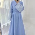 Palestine Embroidery Belted Linen Abaya