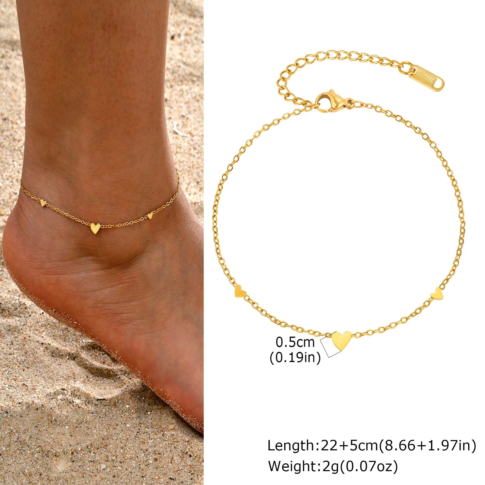 Gold Plated Heart Anklet Bracelet