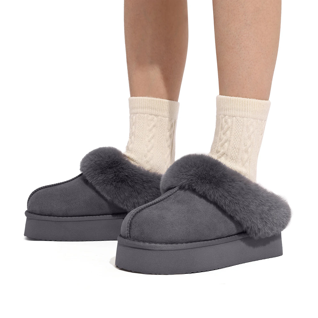 Women's Fluffy Winter Slippers – Warm Plush Fur-Lined Home Slides