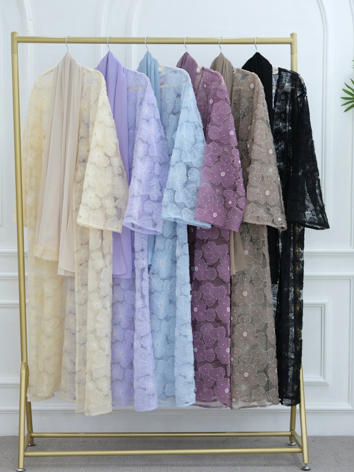 Beading Flower Cardigan Abaya Dress