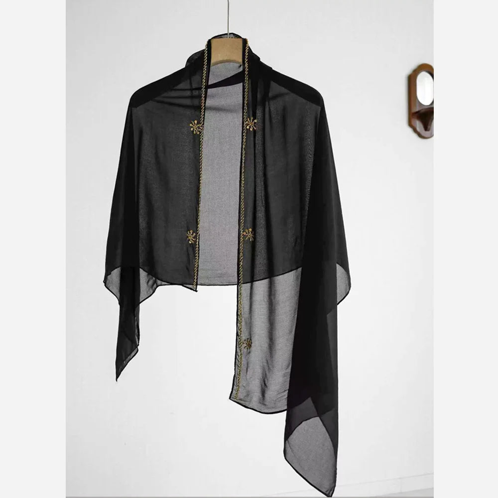 French Gold-Embellished Beaded Open Abaya