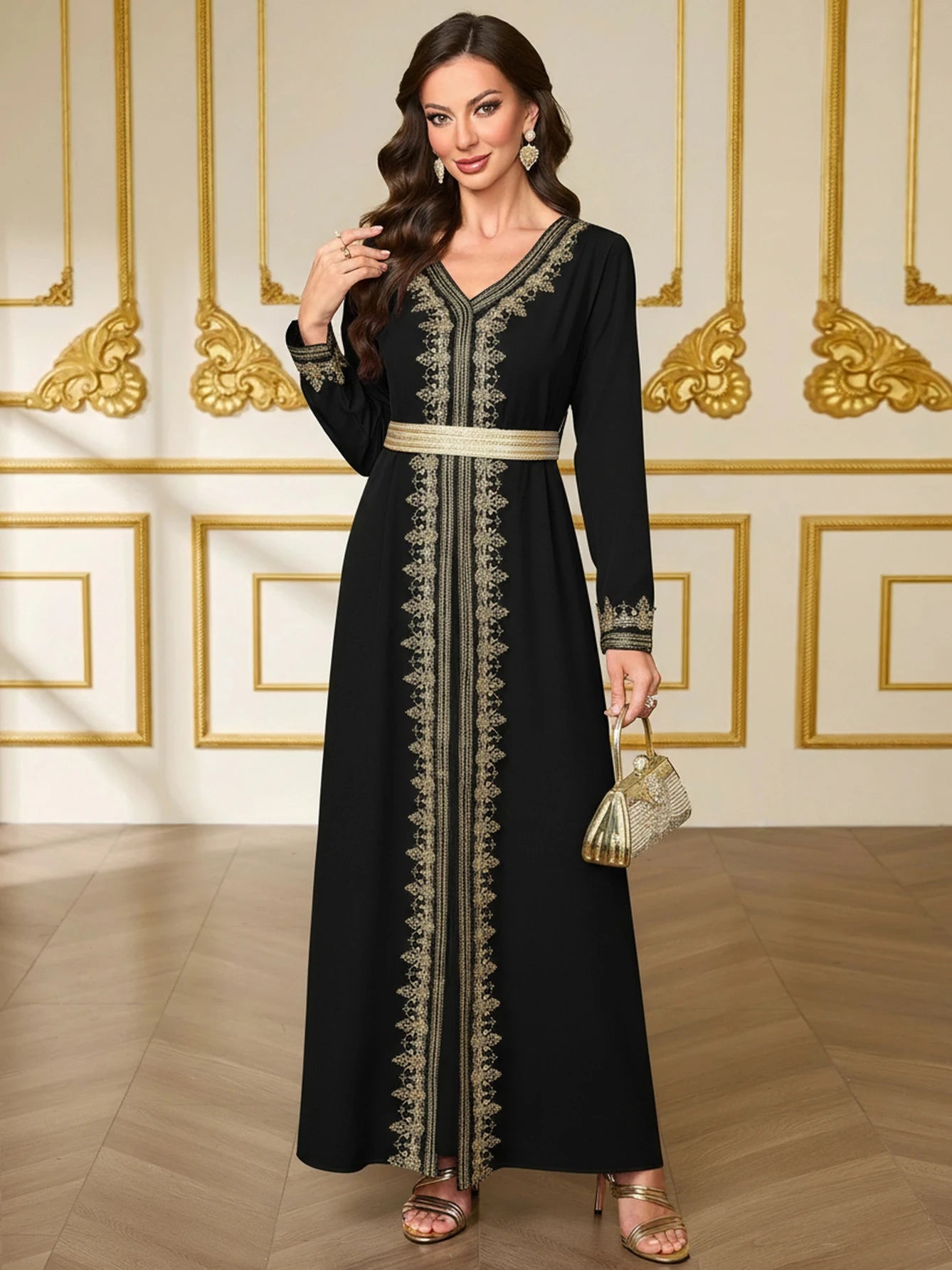 Floral Appliqué Moroccan Kaftan Abaya