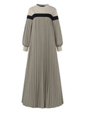 Lantern Sleeve Patchwork Pleated Abaya Maxi Dress