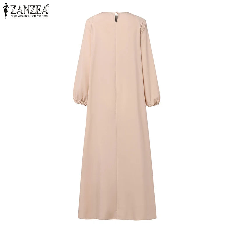 Layered Plissé Lantern Sleeve Abaya Maxi Dress