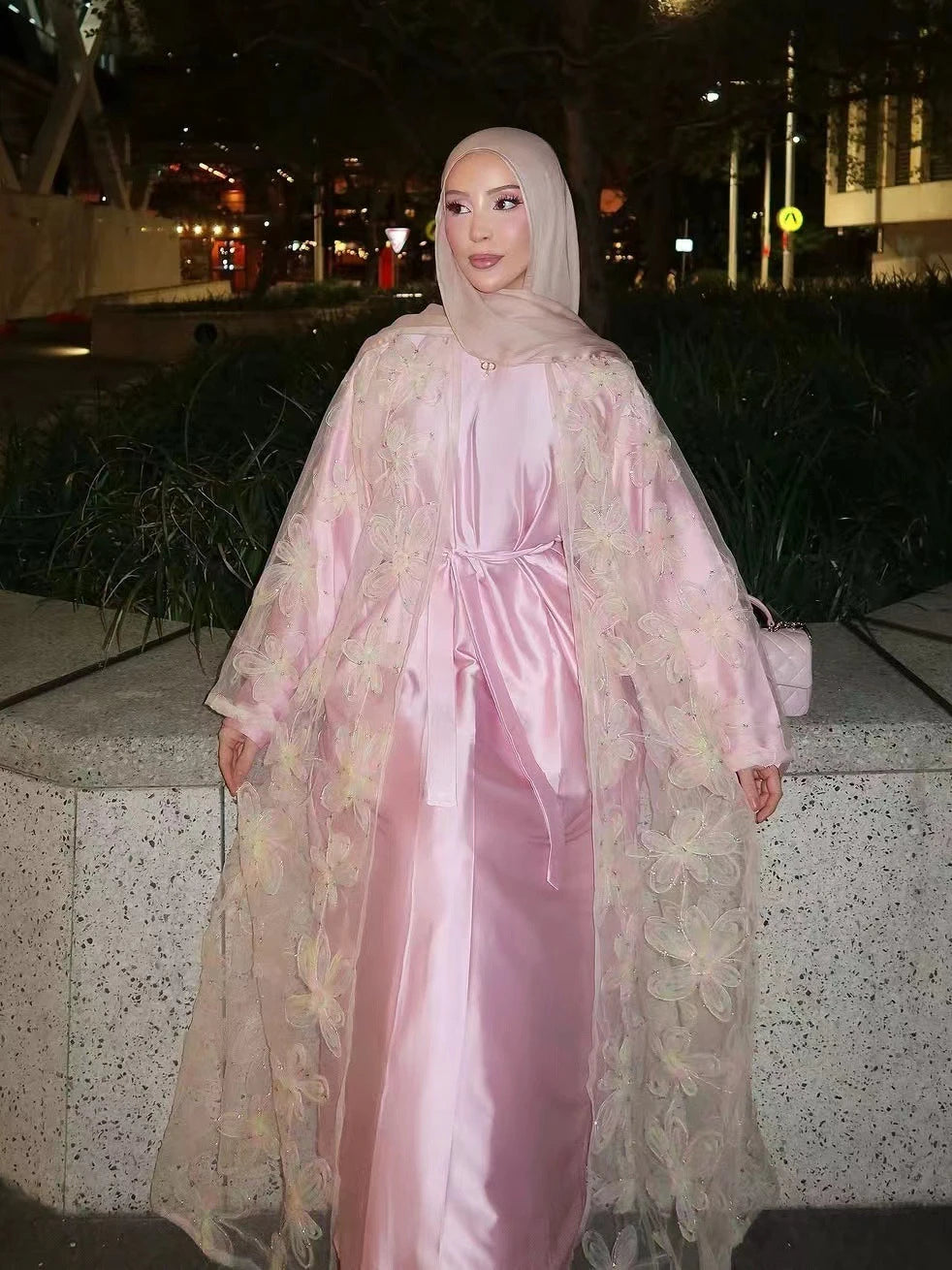 Flower Embroidery Party Abaya Dress