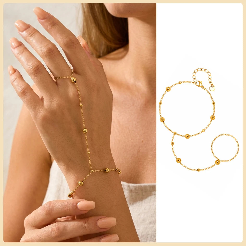 Gold Double Layer Hand Chain Ring Bracelet