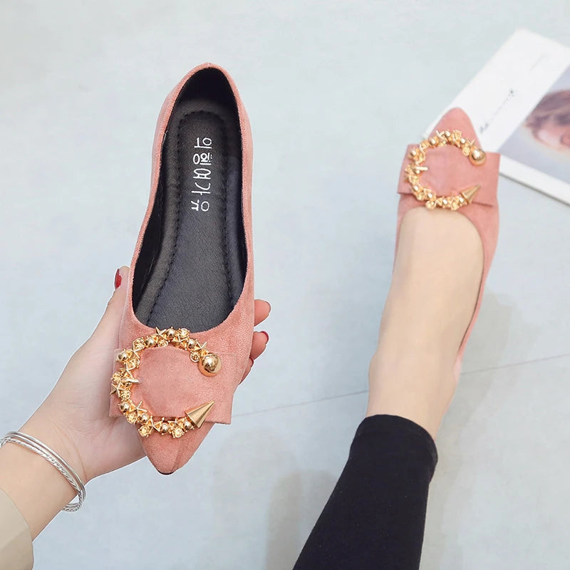 Pointed Toe Metal Detail Women's Shoes