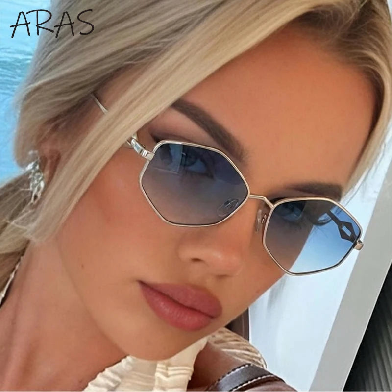 New Vintage Fashion Hexagon Sunglasses Women 2026 Luxury Brand Sexy Punk Rhombus Sun Glasses For Lady Metal Frame Eyewear Shades