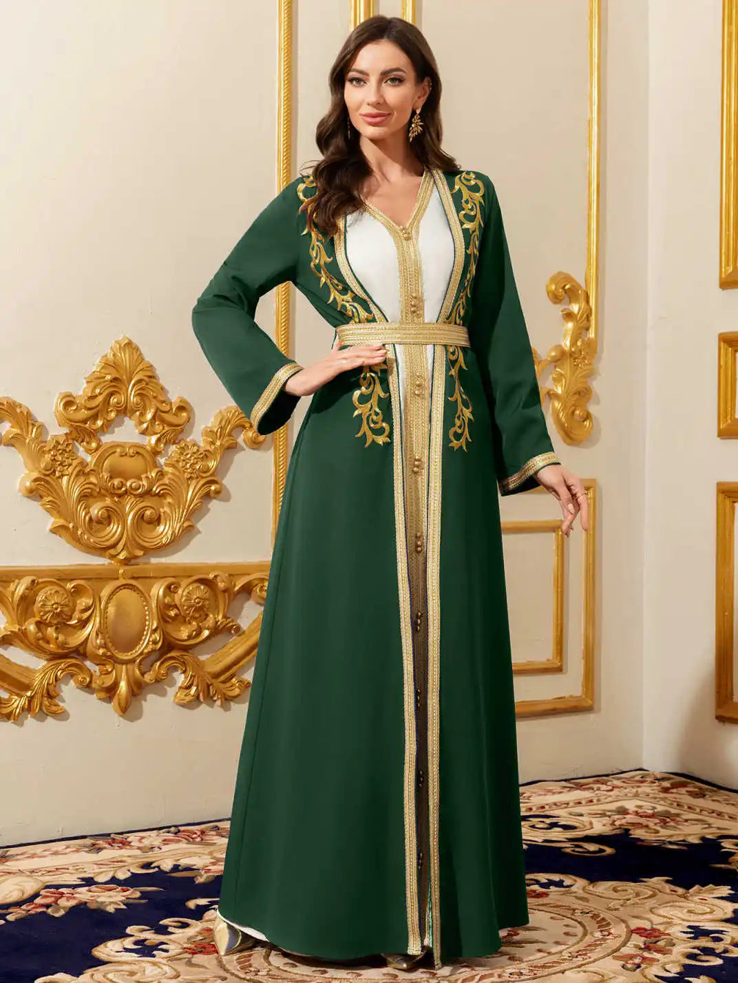 Embroidered Belted Abaya Two-Piece Set