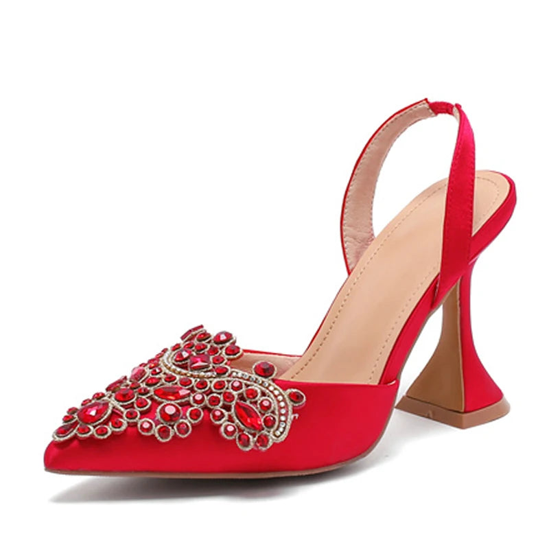 Crystal Rhinestone Pointed-Toe High Heel Sandals