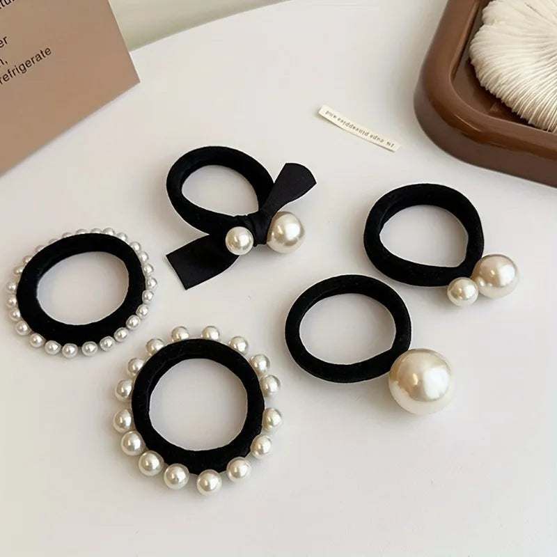 5-Piece Pearl Bow Hair Band Set