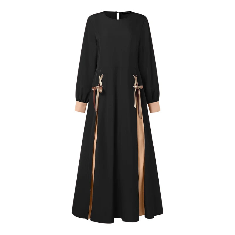 Veloura Contrast Tie-Waist Abaya Dress