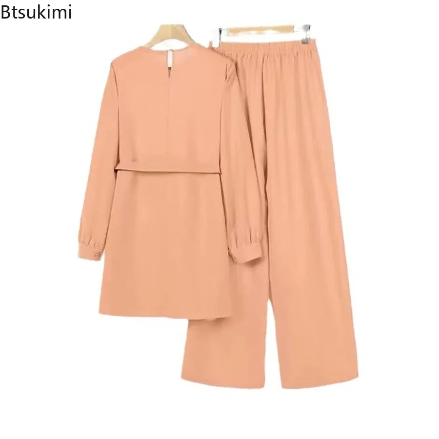 Elegant Muslim Blouse, Belt & Pants Set