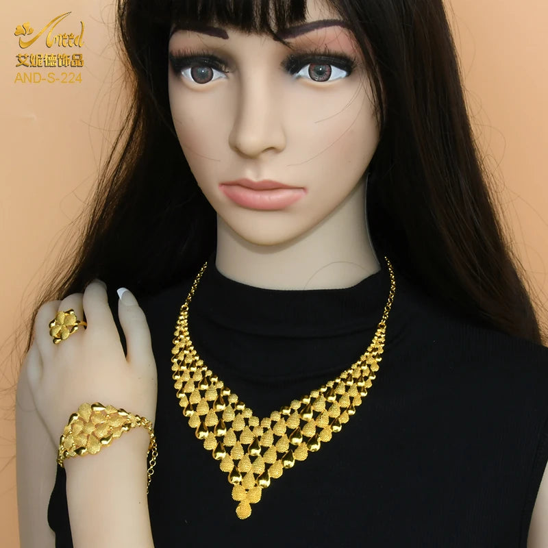 Dubai 24K Gold Bridal Necklace & Earrings Set