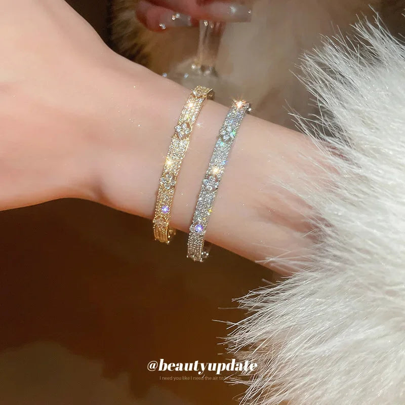 Cubic Zirconia Gold Silver Bangle Bracelet