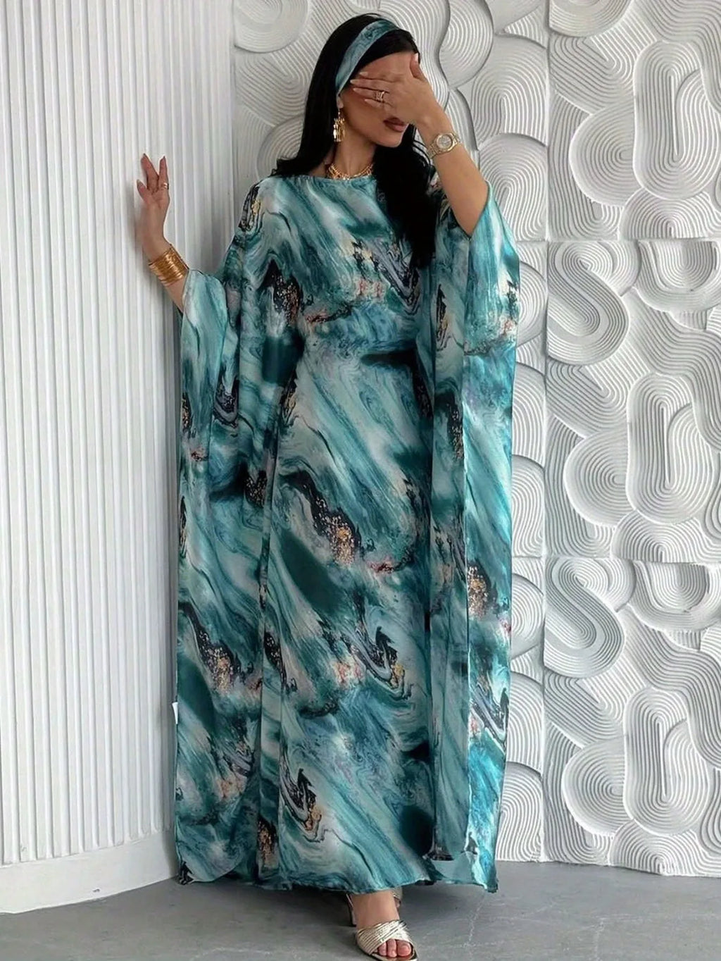 Printed Pullover Kaftan Jilbab Maxi Dress