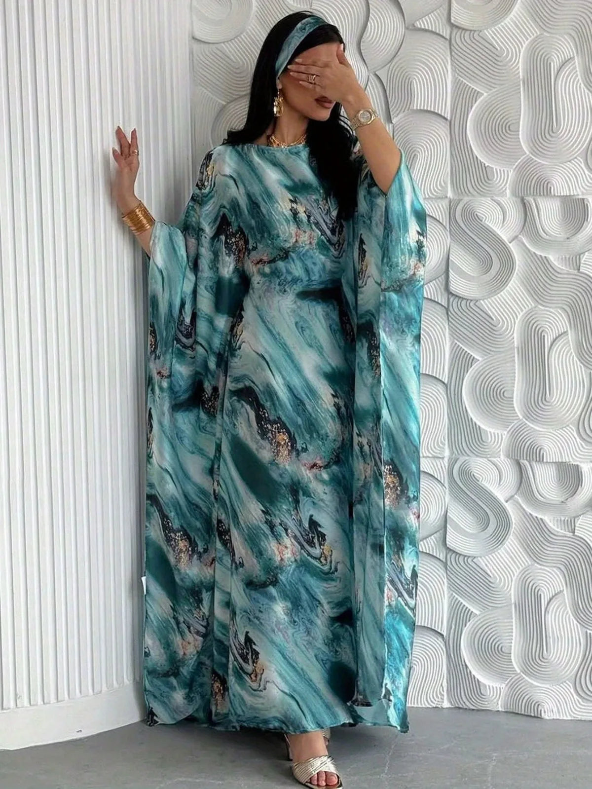 Printed Pullover Kaftan Jilbab Maxi Dress
