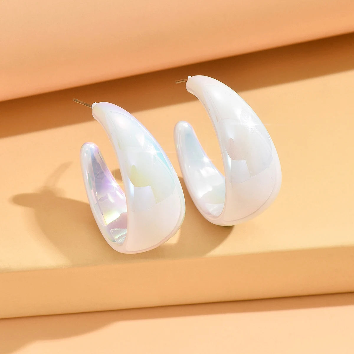 AB Colour Wide C-Type Hoop Earrings